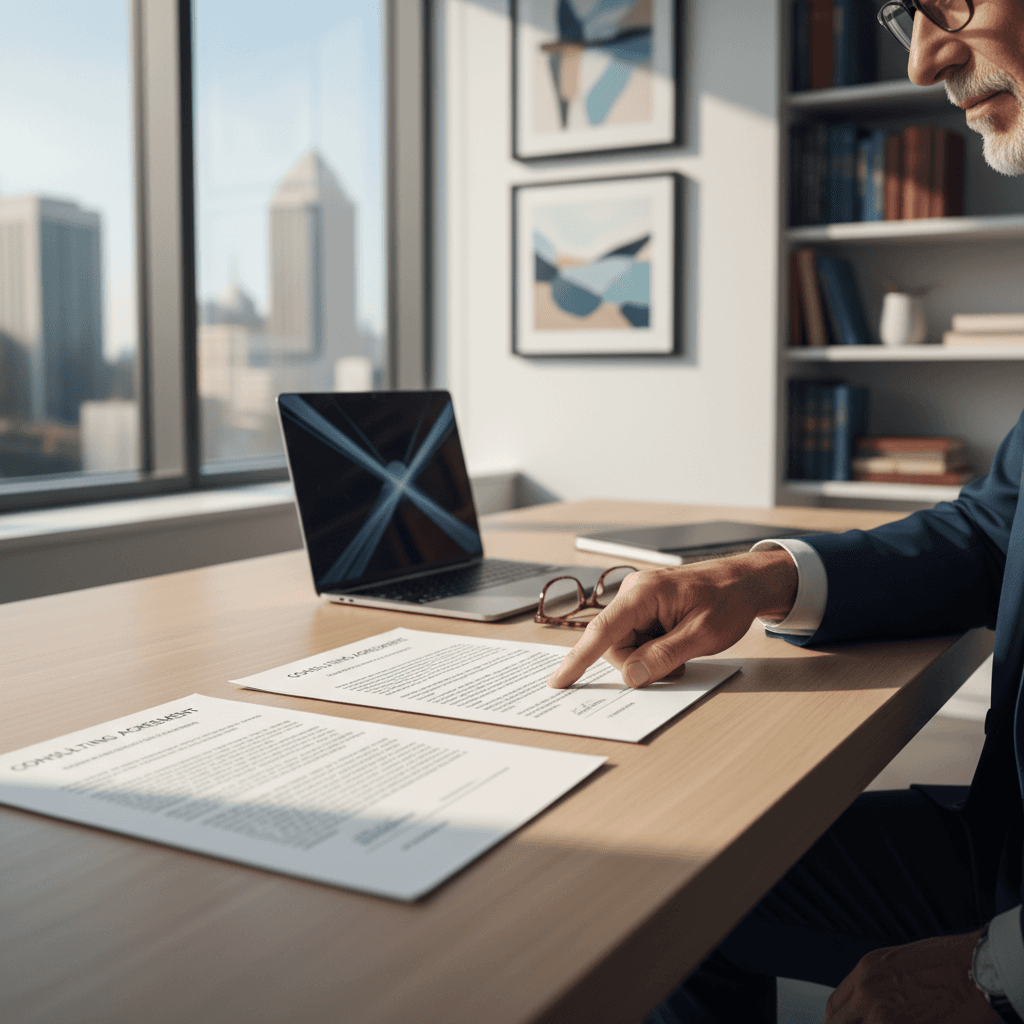 Legal consultant reviewing documents with client