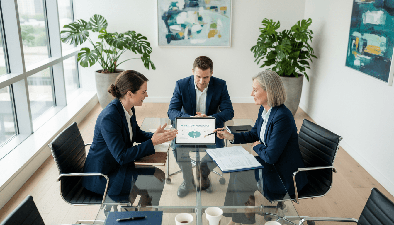 Professional legal consultant reviewing documents in a bright law office
