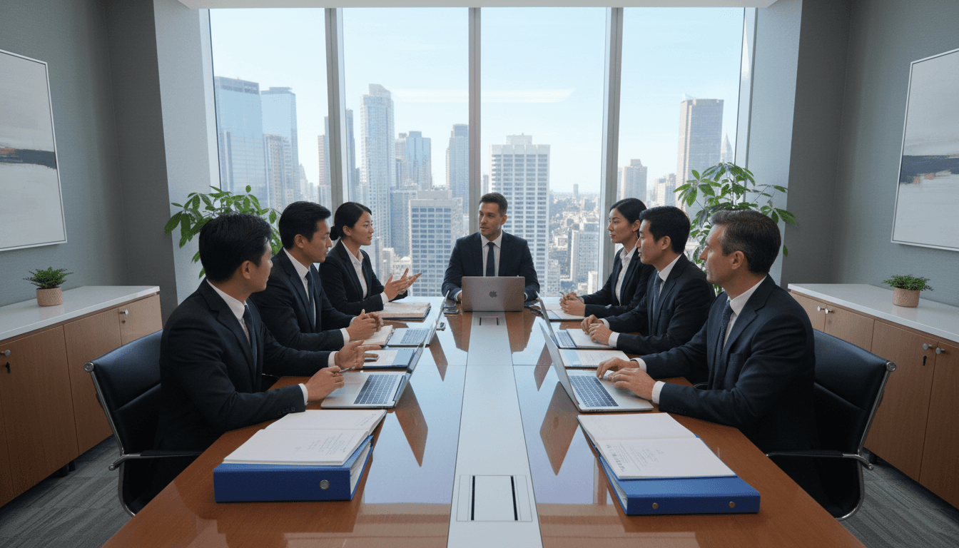 Professional legal consultant sitting at a desk across from a client in a bright modern office